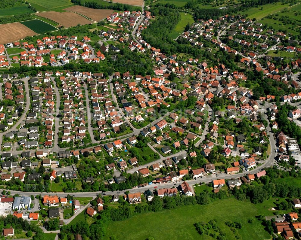 Unterweissach from above - Residential area of the multi-family house settlement in Unterweissach in the state Baden-Wuerttemberg, Germany