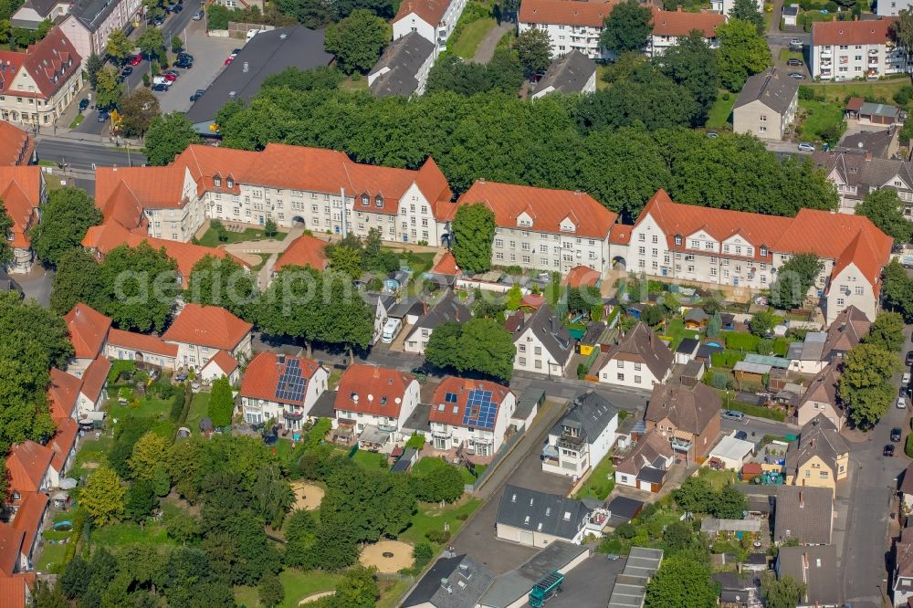 Aerial image Lünen - Residential area of the multi-family house settlement Victoria-Siedlung in Luenen in the state North Rhine-Westphalia