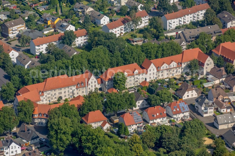 Lünen from the bird's eye view: Residential area of the multi-family house settlement Victoria-Siedlung in Luenen in the state North Rhine-Westphalia