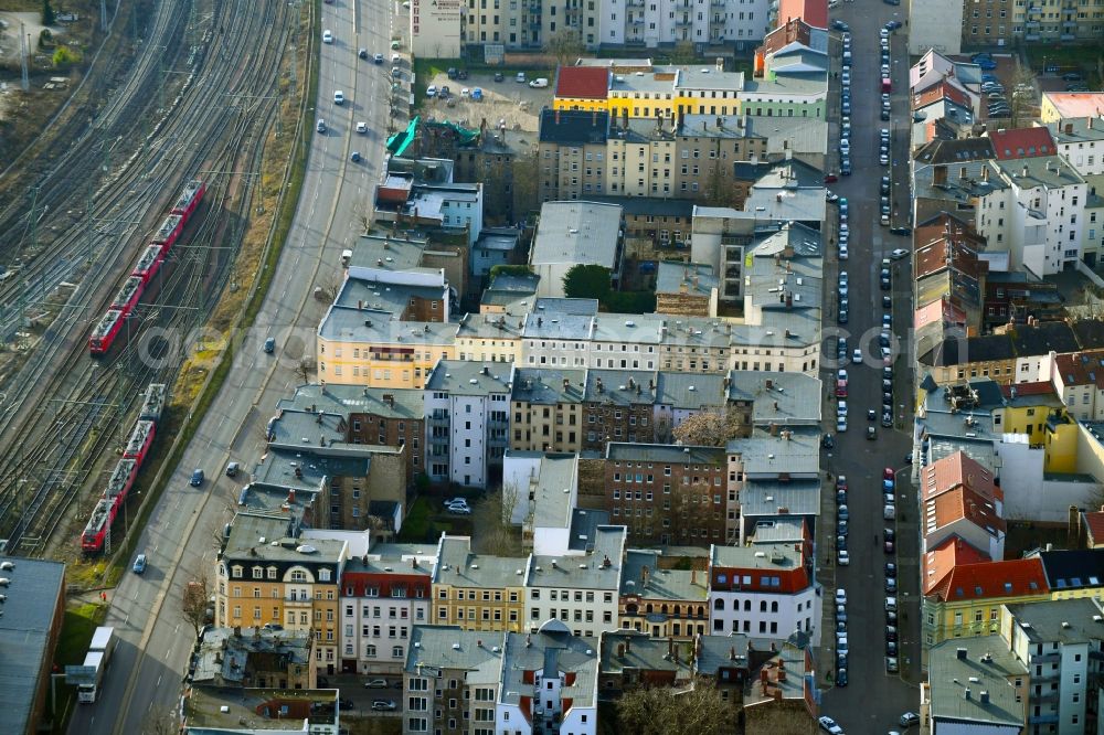 Halle (Saale) from above - Residential area of the multi-family house settlement Volkmannstrasse - Forsterstrasse in Halle (Saale) in the state Saxony-Anhalt, Germany