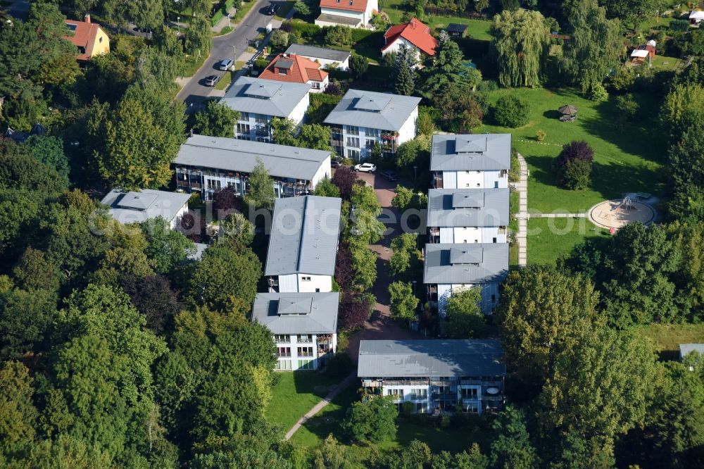 Aerial image Berlin - Residential area of the multi-family house settlement Waldowstrasse in the district Mahlsdorf in Berlin, Germany