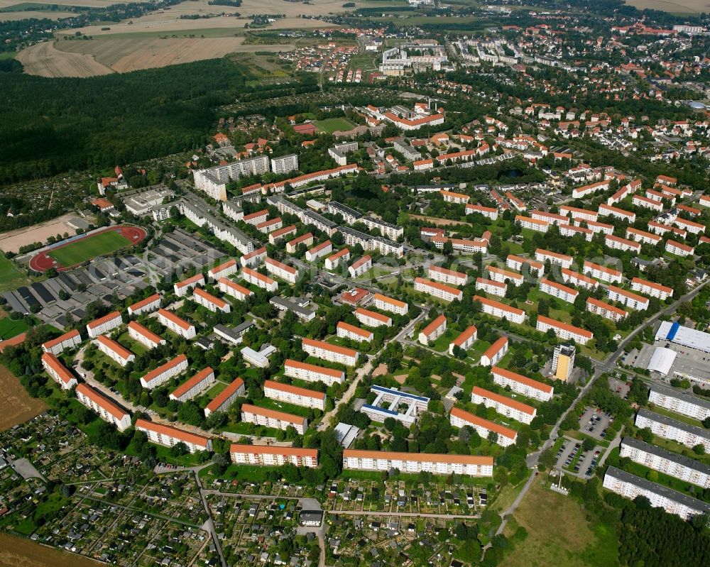 Wasserberg from the bird's eye view: Residential area of the multi-family house settlement in Wasserberg in the state Saxony, Germany