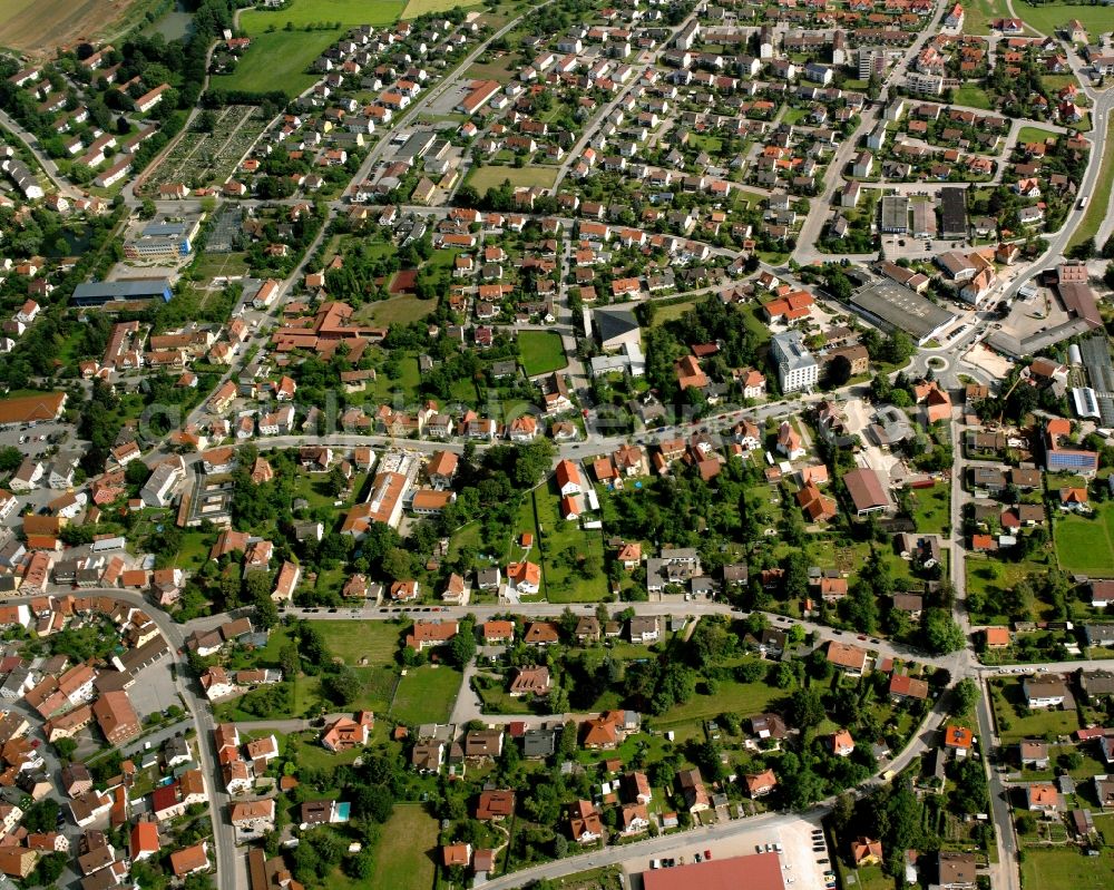 Wassertrüdingen from the bird's eye view: Residential area of the multi-family house settlement in Wassertrüdingen in the state Bavaria, Germany