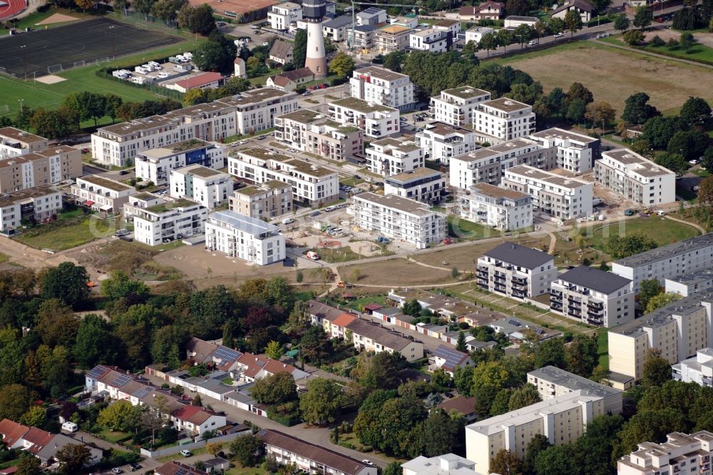 Kehl from above - Residential area of the multi-family house settlement Am Wasserturm in Kehl in the state Baden-Wuerttemberg, Germany