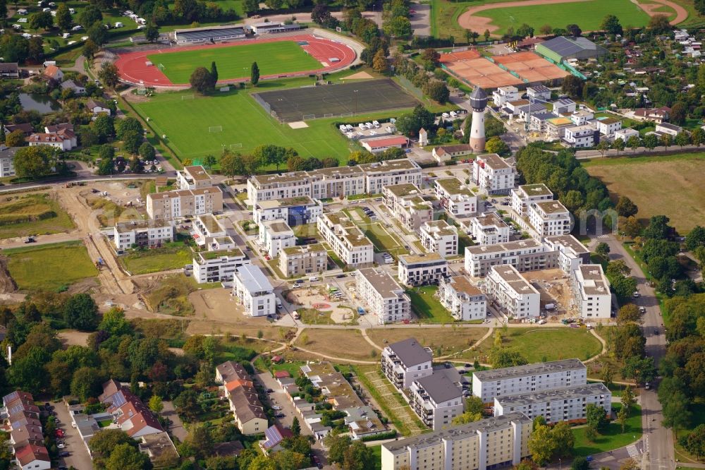 Kehl from the bird's eye view: Residential area of the multi-family house settlement Am Wasserturm in Kehl in the state Baden-Wuerttemberg, Germany