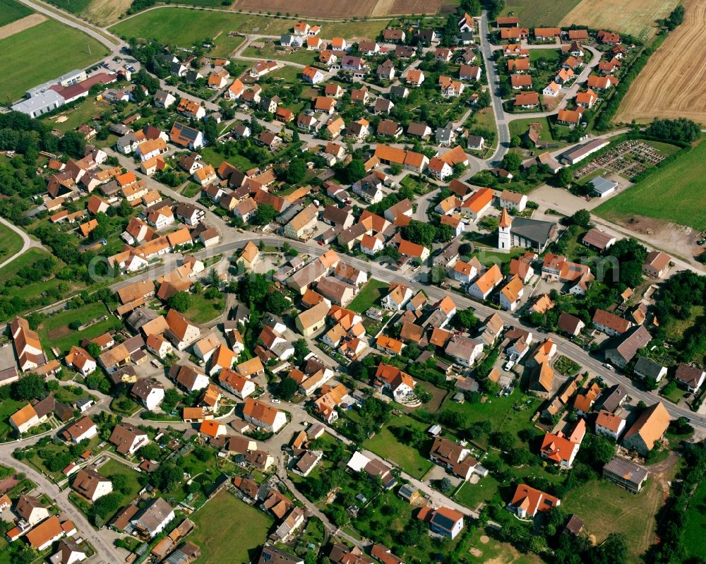 Weinberg from above - Residential area of the multi-family house settlement in Weinberg in the state Bavaria, Germany