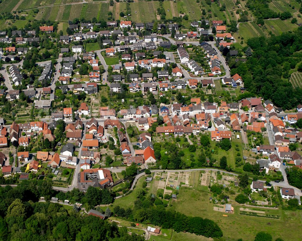 Weingarten (Baden) from above - Residential area of the multi-family house settlement in Weingarten (Baden) in the state Baden-Wuerttemberg, Germany