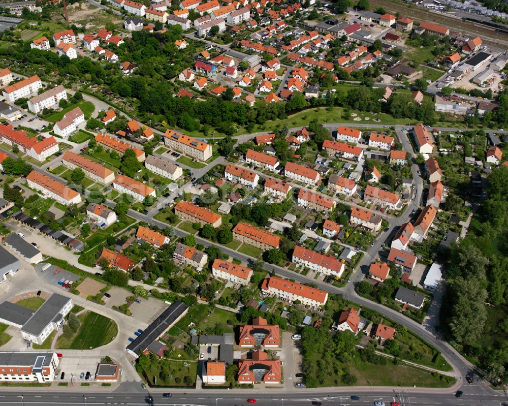 Wernigerode from above - Residential area of the multi-family house settlement on street Seigerhuettenweg in Wernigerode in the Harz in the state Saxony-Anhalt, Germany