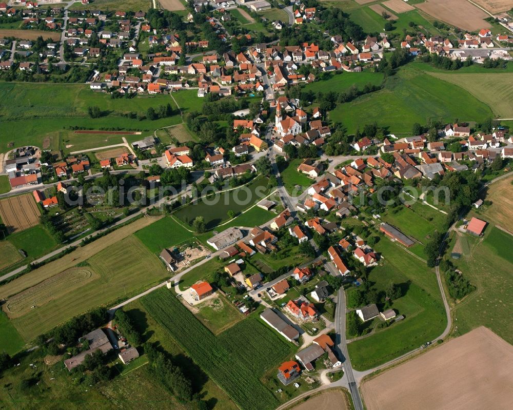 Wieseth from above - Residential area of the multi-family house settlement in Wieseth in the state Bavaria, Germany