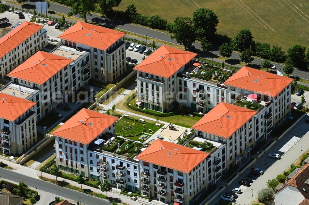 Wildau from above - Residential area of the multi-family house settlement on Rosenanger in Wildau in the state Brandenburg, Germany