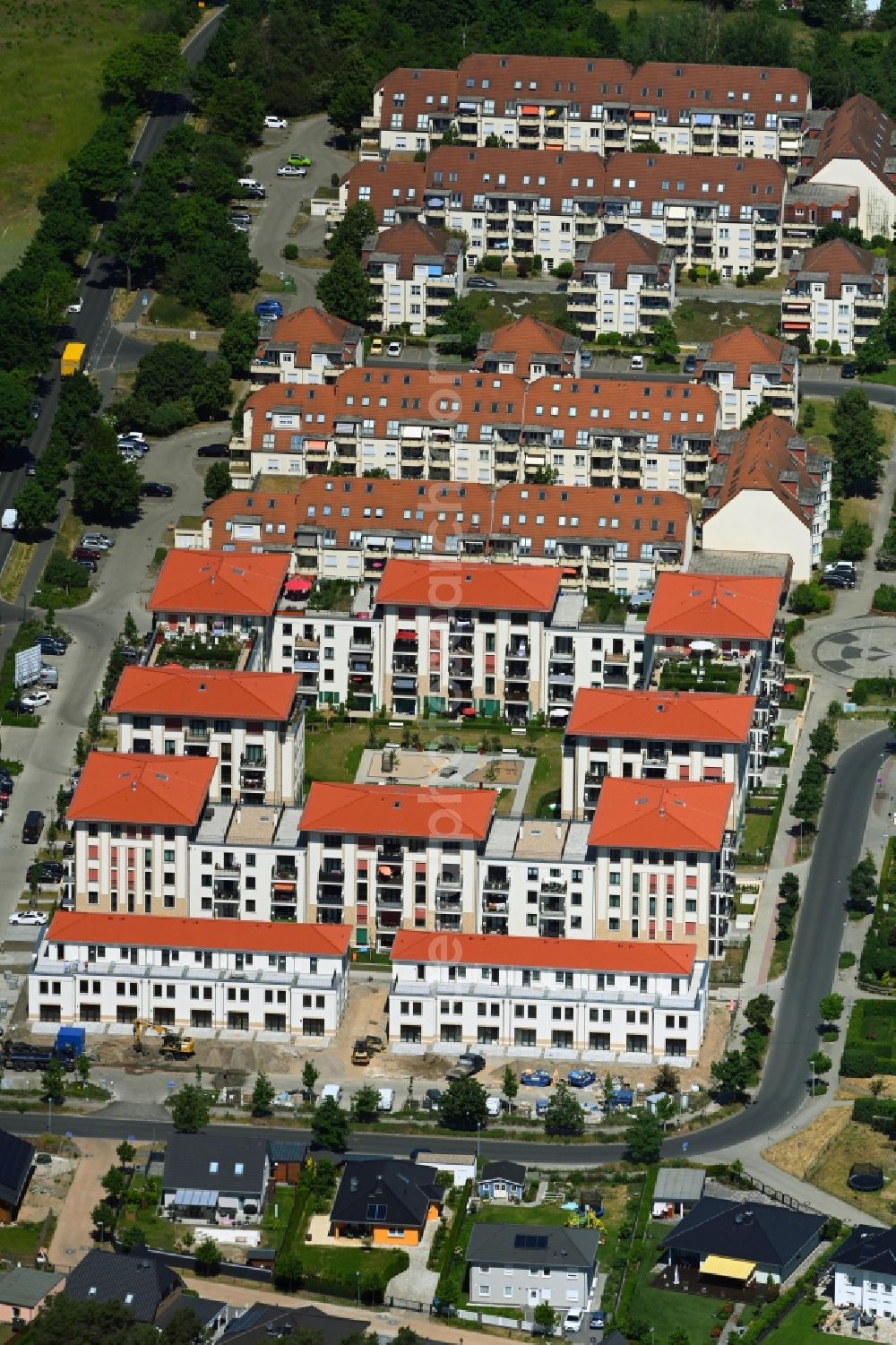 Aerial image Wildau - Residential area of the multi-family house settlement on Rosenanger in Wildau in the state Brandenburg, Germany