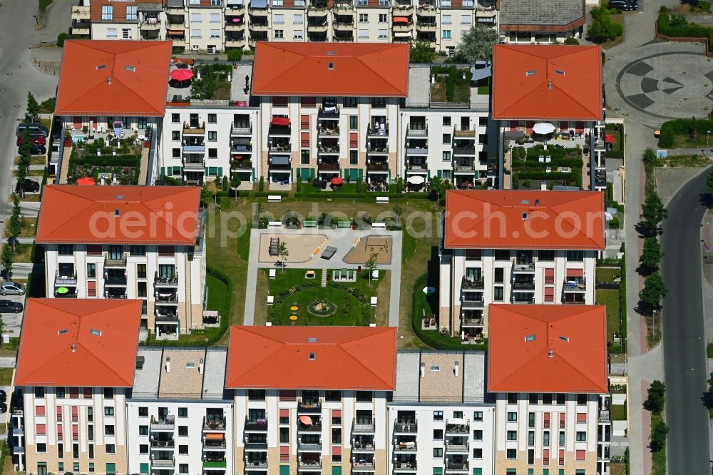 Aerial image Wildau - Residential area of the multi-family house settlement on Rosenanger in Wildau in the state Brandenburg, Germany