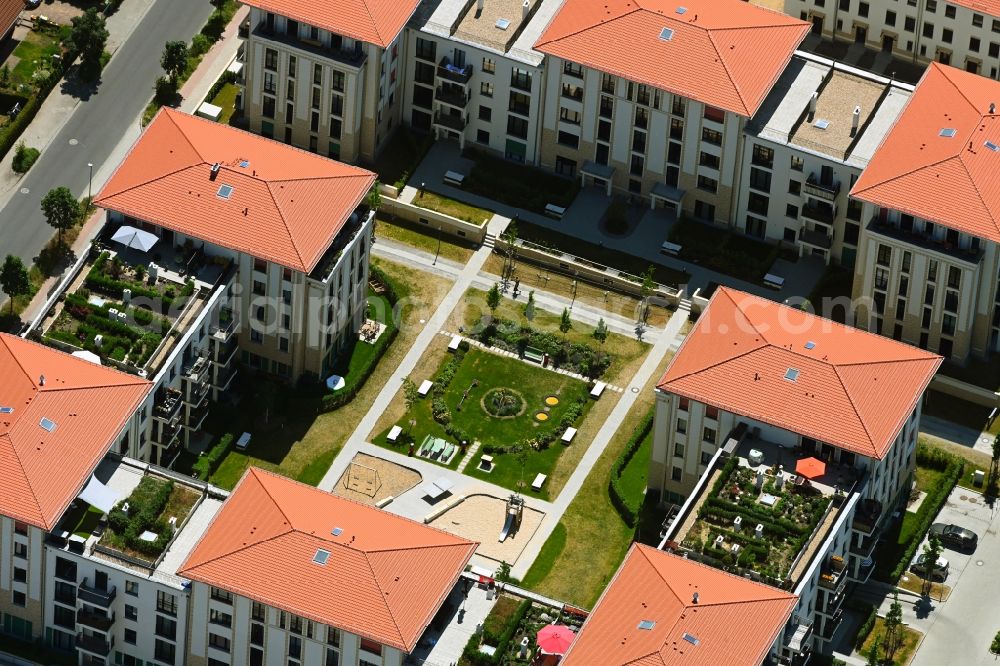 Aerial photograph Wildau - Residential area of the multi-family house settlement on Rosenanger in Wildau in the state Brandenburg, Germany