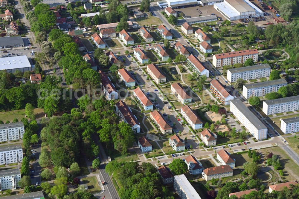 Wittstock/Dosse from the bird's eye view: Residential area of the multi-family house settlement on street Waldring in the district Sudrowshof in Wittstock/Dosse in the state Brandenburg, Germany