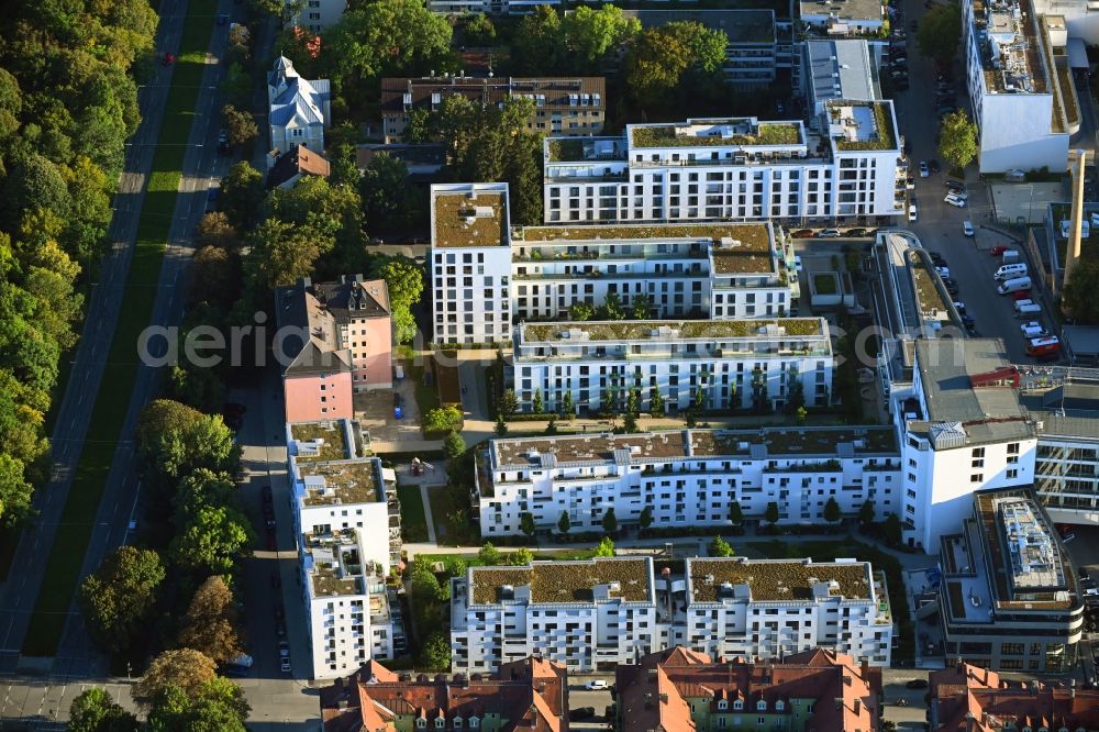 München from above - Residential area of the multi-family house settlement Zechstrasse - Fallstrasse in the district Sendling in Munich in the state Bavaria, Germany