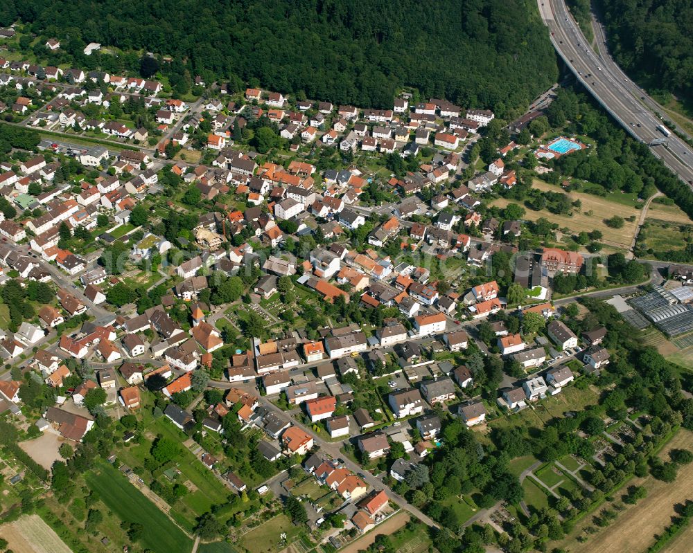 Wolfartsweier from the bird's eye view: Residential area of the multi-family house settlement in Wolfartsweier in the state Baden-Wuerttemberg, Germany