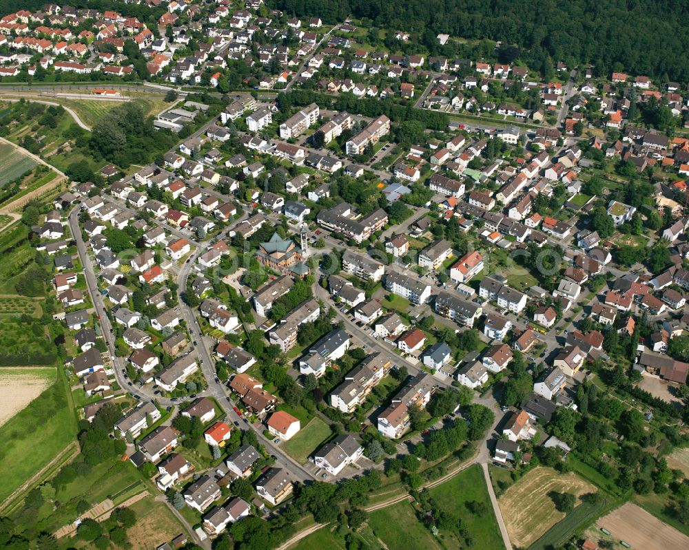 Aerial image Wolfartsweier - Residential area of the multi-family house settlement in Wolfartsweier in the state Baden-Wuerttemberg, Germany