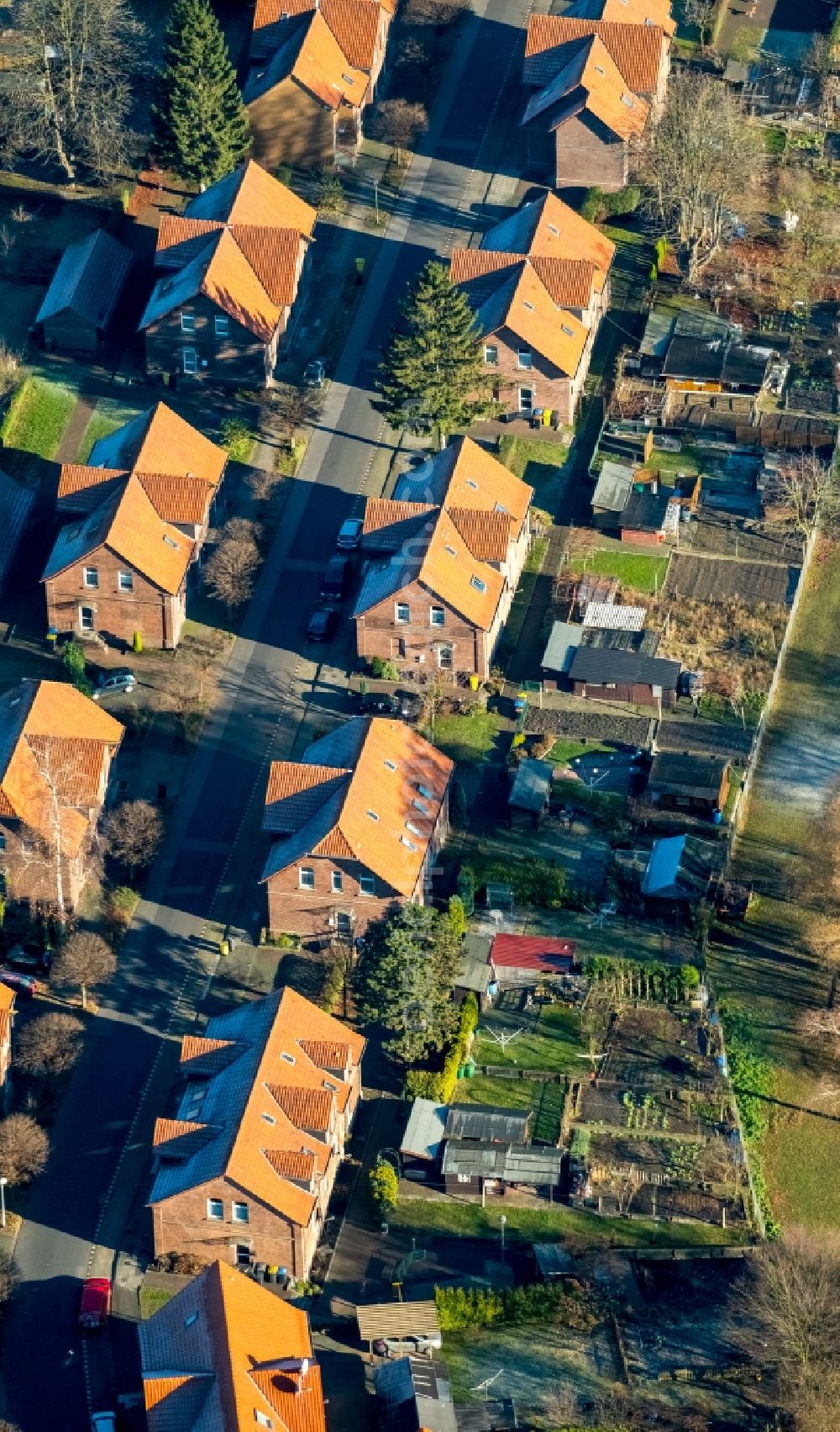 Bottrop from the bird's eye view: Residential area of a multi-family house settlement Wortmannstrasse in the district Stadtmitte in Bottrop in the state North Rhine-Westphalia