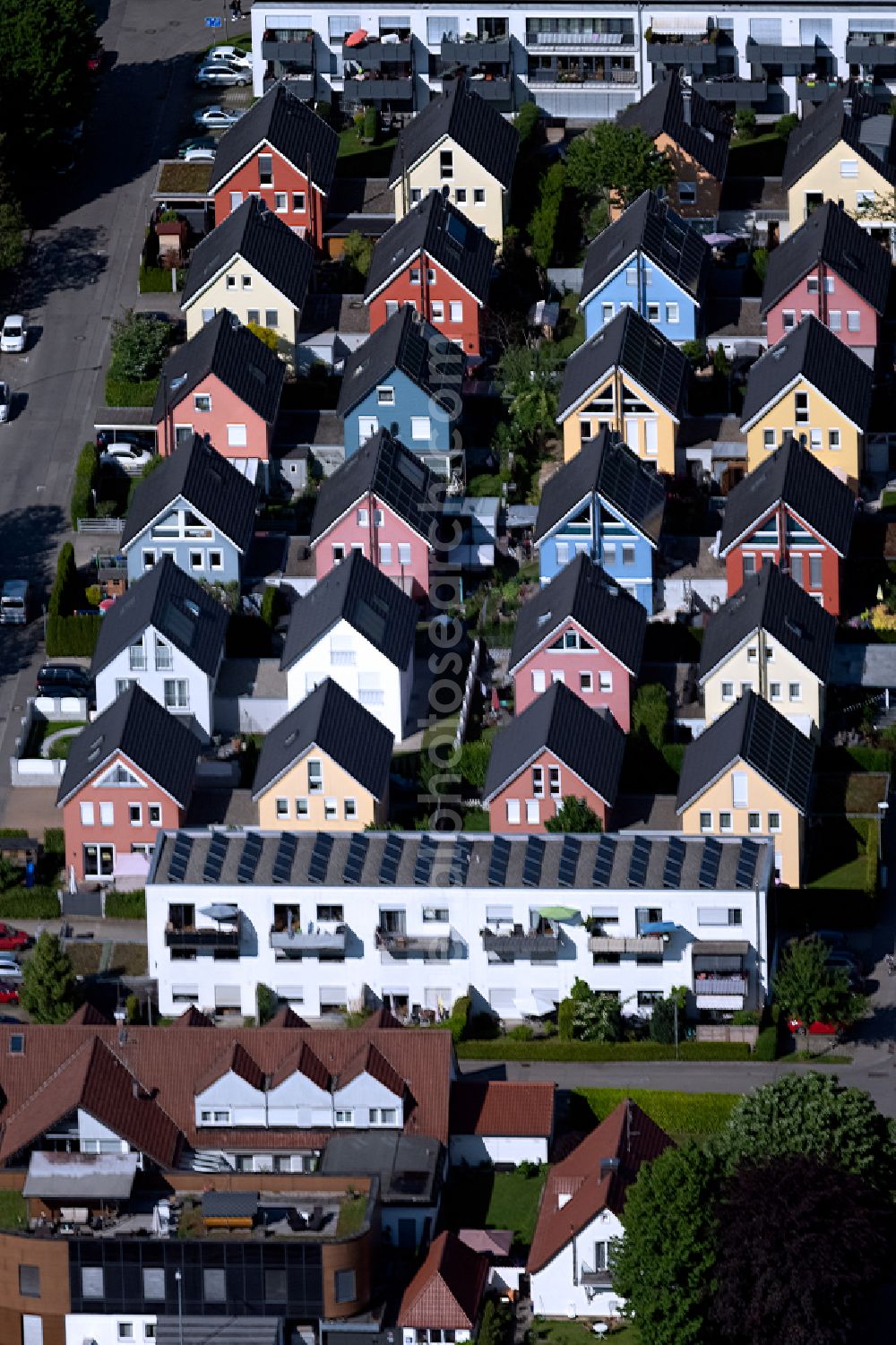 Aerial image Zech - Residential area of the multi-family house settlement on Zechwaldstrasse in Zech at Bodensee in the state Bavaria, Germany