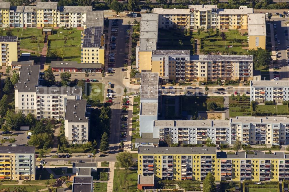 Aerial photograph Greifswald - Residential area with apartment buildings in the form of GDR - typical slab on Anklam Road in the southeast of Greifswald in Mecklenburg-Western Pomerania