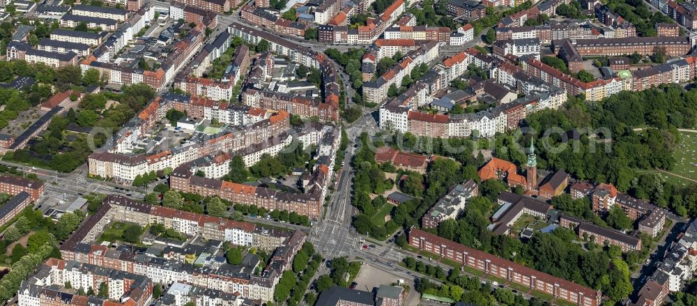 Aerial image Kiel - Residential area with blocks of flats of western and central parts of town in Kiel in the federal state Schleswig-Holstein, Germany