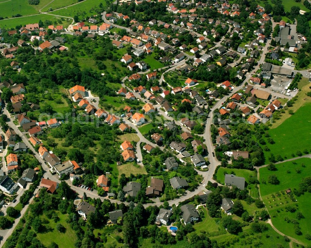 Aerial image Aichelberg - Residential area - mixed development of a multi-family housing estate and single-family housing estate in Aichelberg in the state Baden-Wuerttemberg, Germany