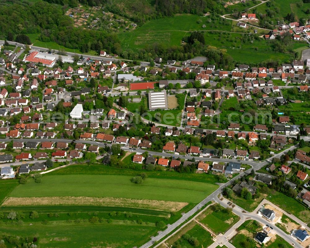 Aerial photograph Albershausen - Residential area - mixed development of a multi-family housing estate and single-family housing estate in Albershausen in the state Baden-Wuerttemberg, Germany