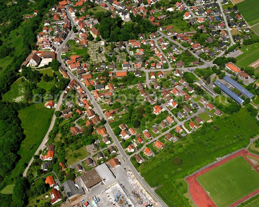 Alfdorf from above - Residential area - mixed development of a multi-family housing estate and single-family housing estate in Alfdorf in the state Baden-Wuerttemberg, Germany