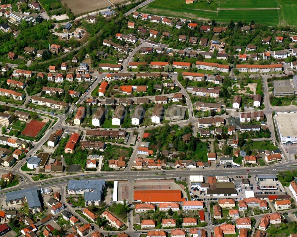 Ansbach from above - Residential area - mixed development of a multi-family housing estate and single-family housing estate in Ansbach in the state Bavaria, Germany