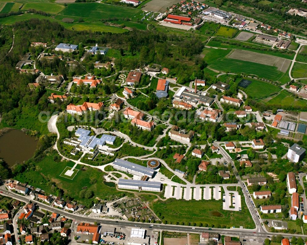 Ansbach from above - Residential area - mixed development of a multi-family housing estate and single-family housing estate in Ansbach in the state Bavaria, Germany