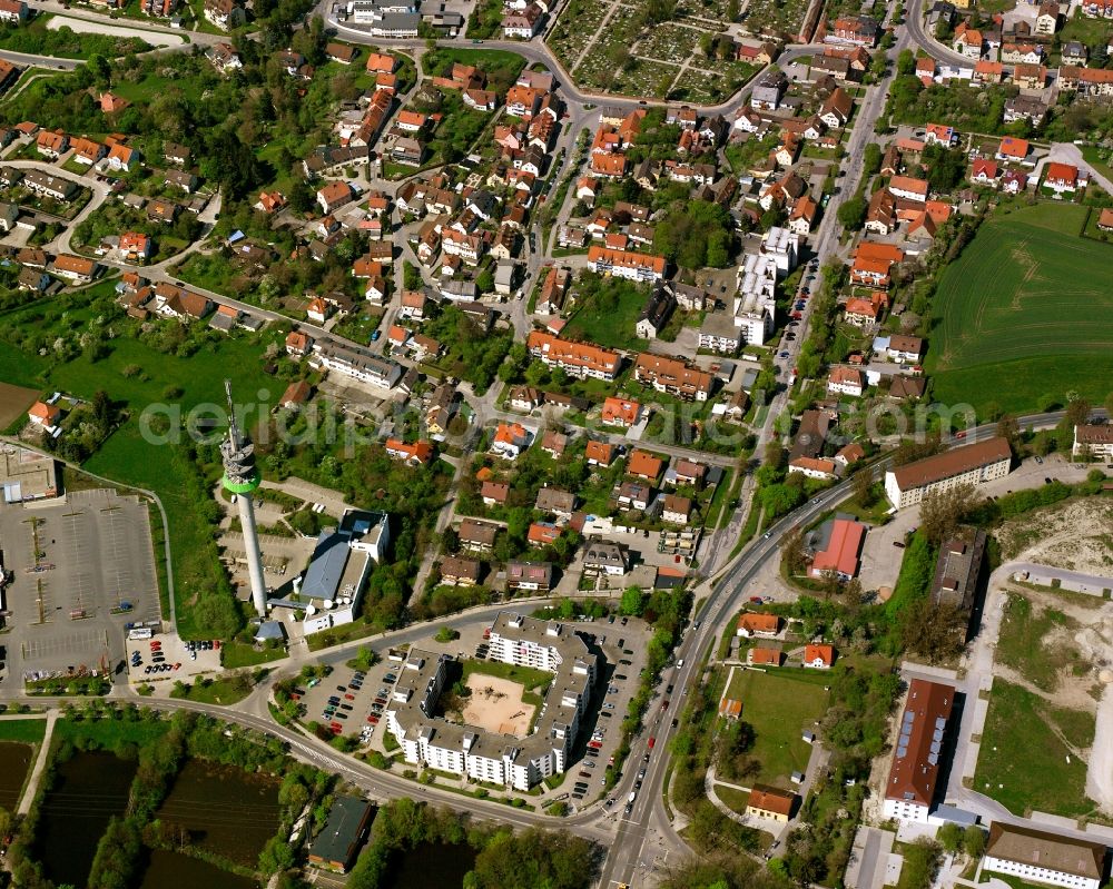 Aerial image Ansbach - Residential area - mixed development of a multi-family housing estate and single-family housing estate in Ansbach in the state Bavaria, Germany