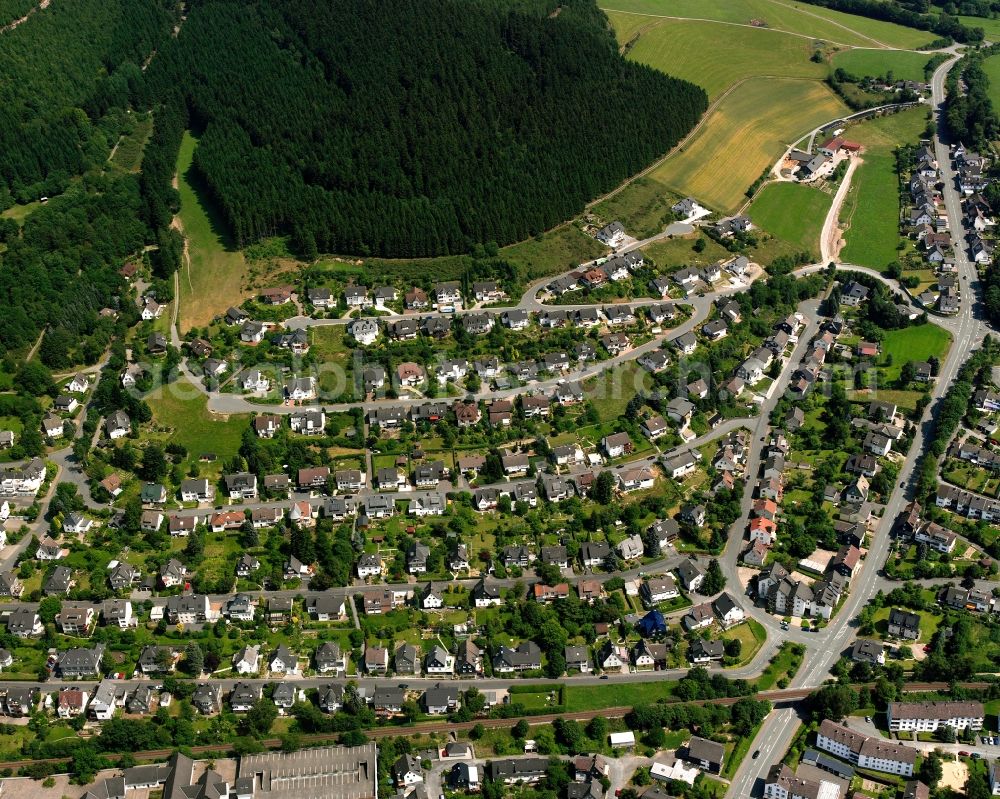 Aerial image Bad Berleburg - Residential area - mixed development of a multi-family housing estate and single-family housing estate in Bad Berleburg at Siegerland in the state North Rhine-Westphalia, Germany