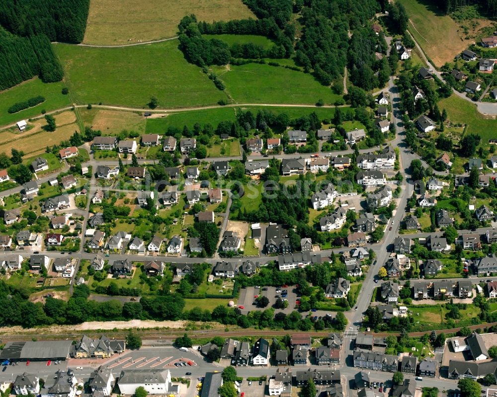 Aerial photograph Bad Berleburg - Residential area - mixed development of a multi-family housing estate and single-family housing estate in Bad Berleburg at Siegerland in the state North Rhine-Westphalia, Germany