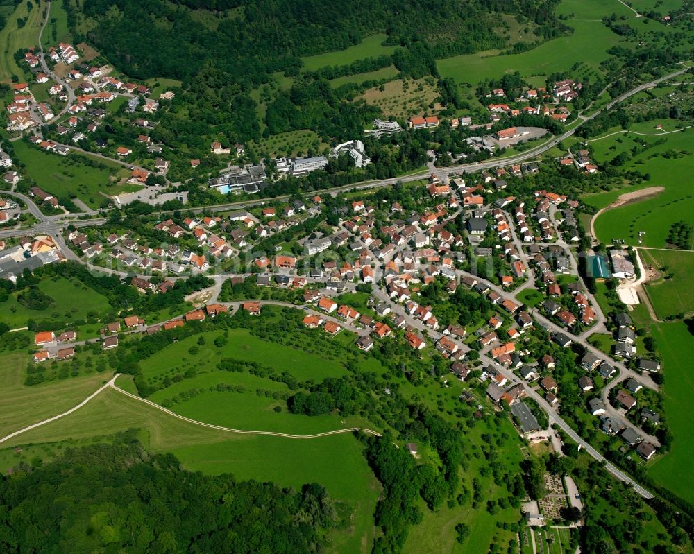 Bad Ditzenbach from the bird's eye view: Residential area - mixed development of a multi-family housing estate and single-family housing estate in Bad Ditzenbach in the state Baden-Wuerttemberg, Germany