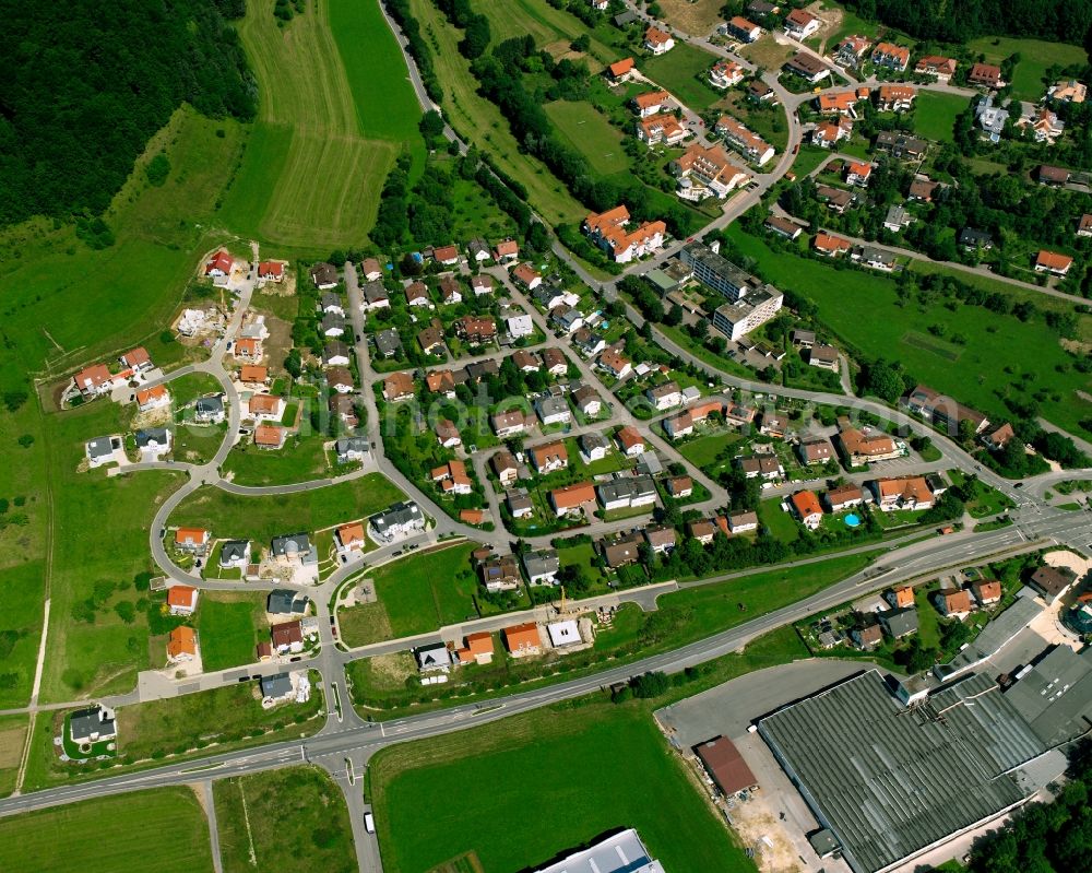 Aerial image Bad Ditzenbach - Residential area - mixed development of a multi-family housing estate and single-family housing estate in Bad Ditzenbach in the state Baden-Wuerttemberg, Germany