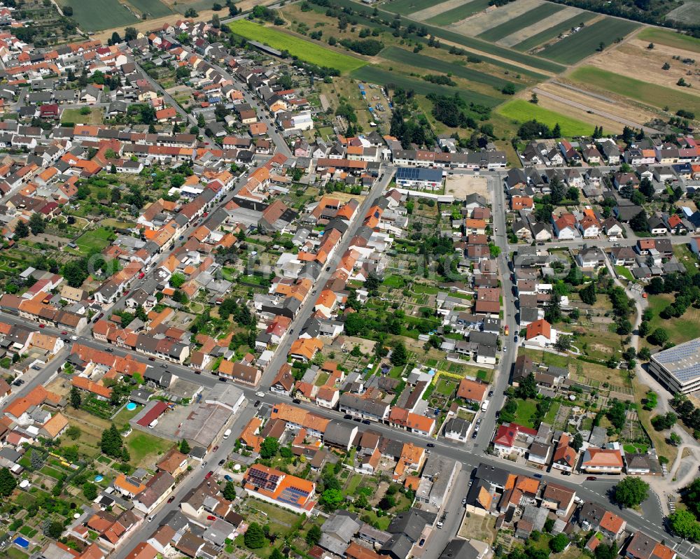 Aerial photograph Oberhausen-Rheinhausen - Residential area - mixed development of a multi-family housing estate and single-family housing estate in Bereich of Augustastrasse in the district Oberhausen in Oberhausen-Rheinhausen in the state Baden-Wuerttemberg, Germany