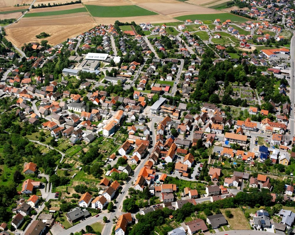 Aerial image Berwangen - Residential area - mixed development of a multi-family housing estate and single-family housing estate in Berwangen in the state Baden-Wuerttemberg, Germany