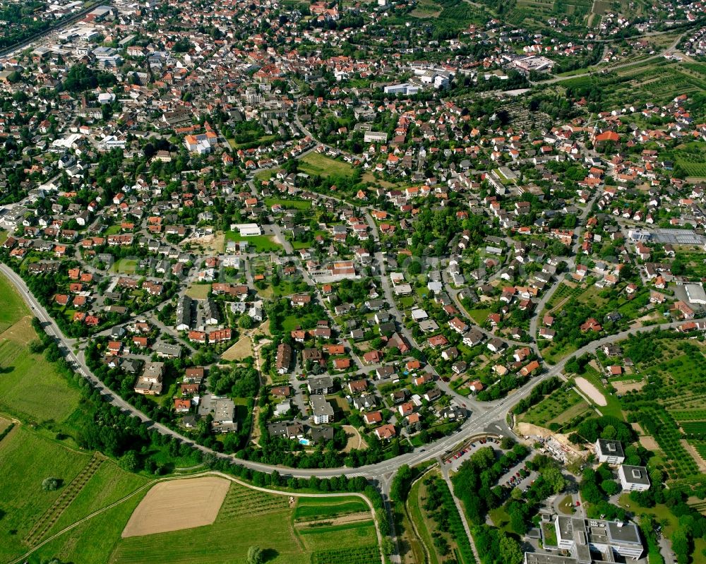 Aerial photograph Bühl - Residential area - mixed development of a multi-family housing estate and single-family housing estate in Bühl in the state Baden-Wuerttemberg, Germany