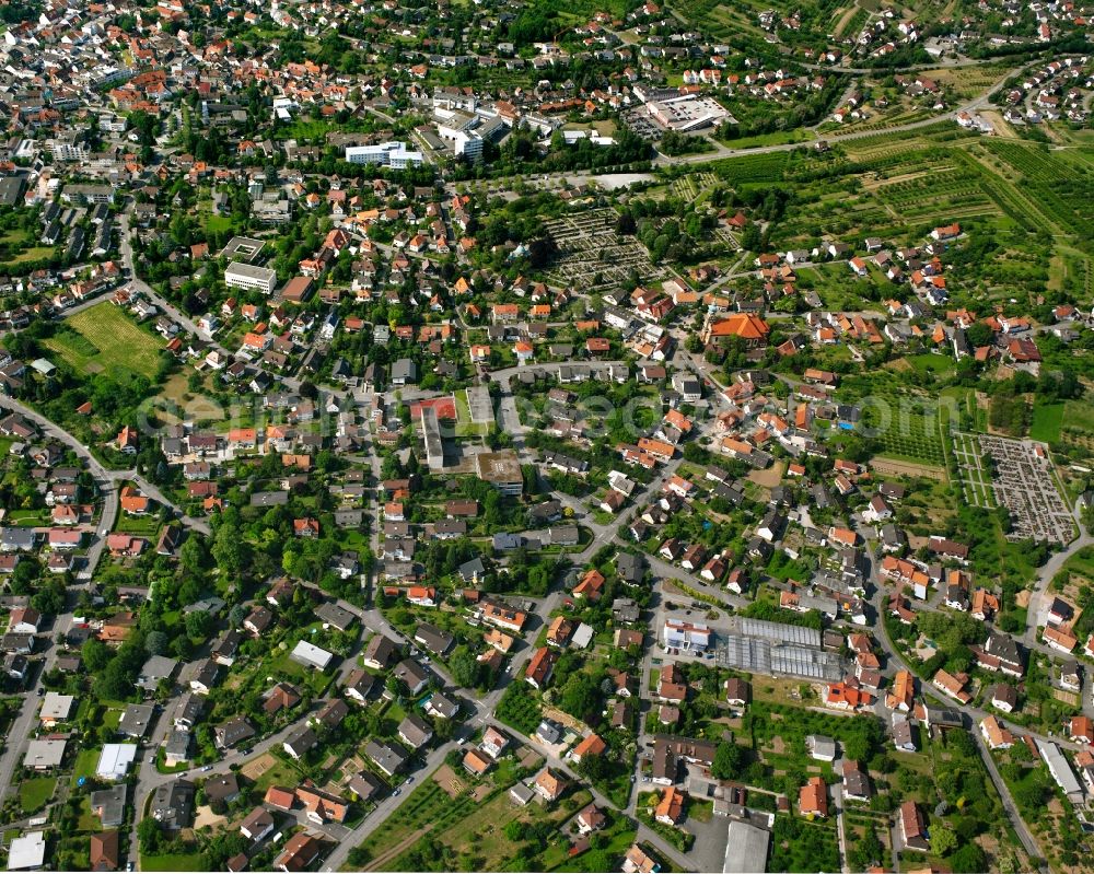 Bühl from above - Residential area - mixed development of a multi-family housing estate and single-family housing estate in Bühl in the state Baden-Wuerttemberg, Germany