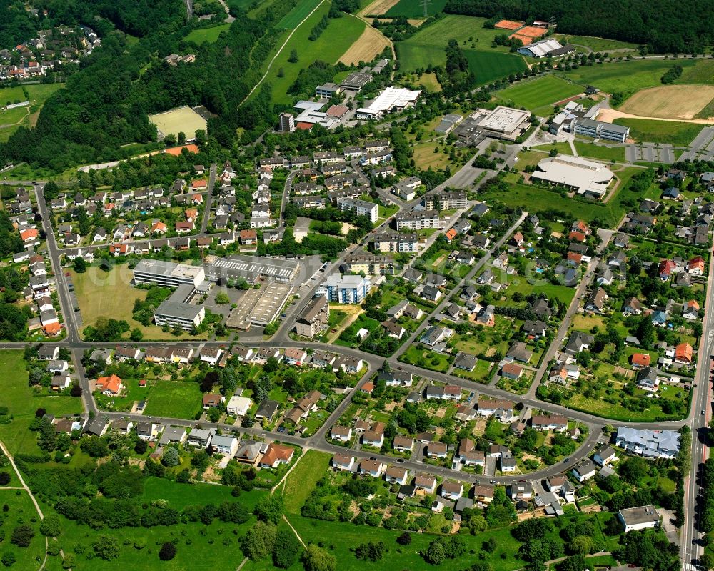 Limburg an der Lahn from the bird's eye view: Residential area - mixed development of a multi-family housing estate and single-family housing estate in Blumenrod in the state Hesse, Germany