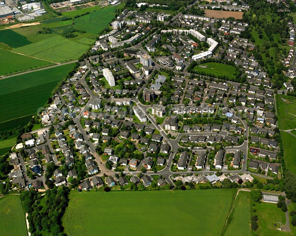 Limburg an der Lahn from the bird's eye view: Residential area - mixed development of a multi-family housing estate and single-family housing estate in Blumenrod in the state Hesse, Germany