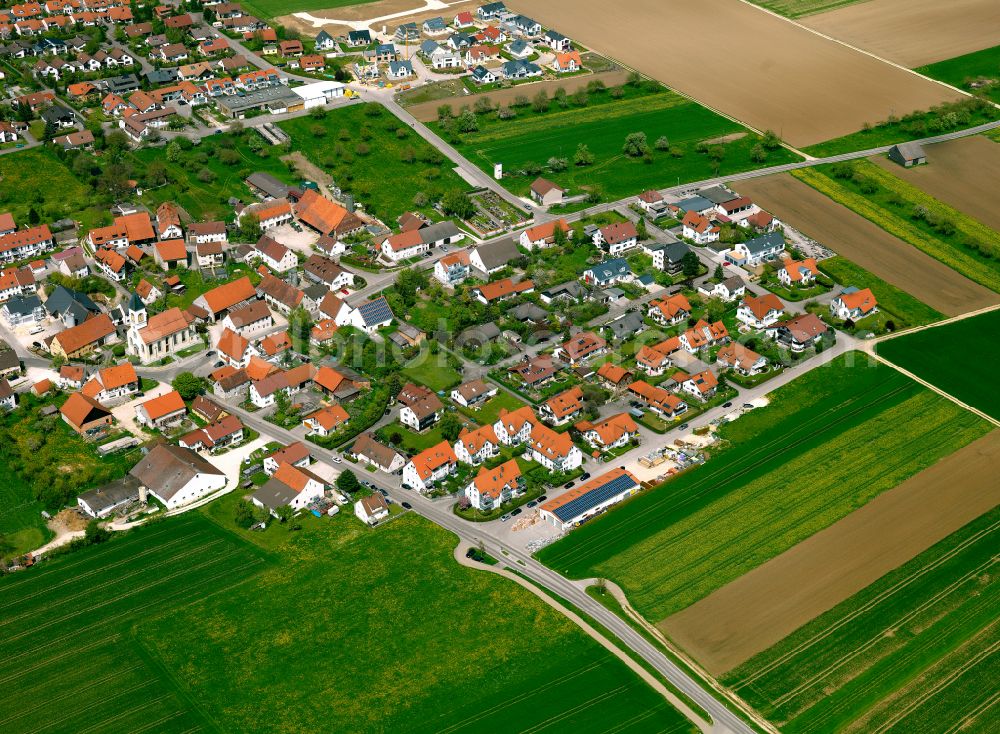 Bollingen from above - Residential area - mixed development of a multi-family housing estate and single-family housing estate in Bollingen in the state Baden-Wuerttemberg, Germany