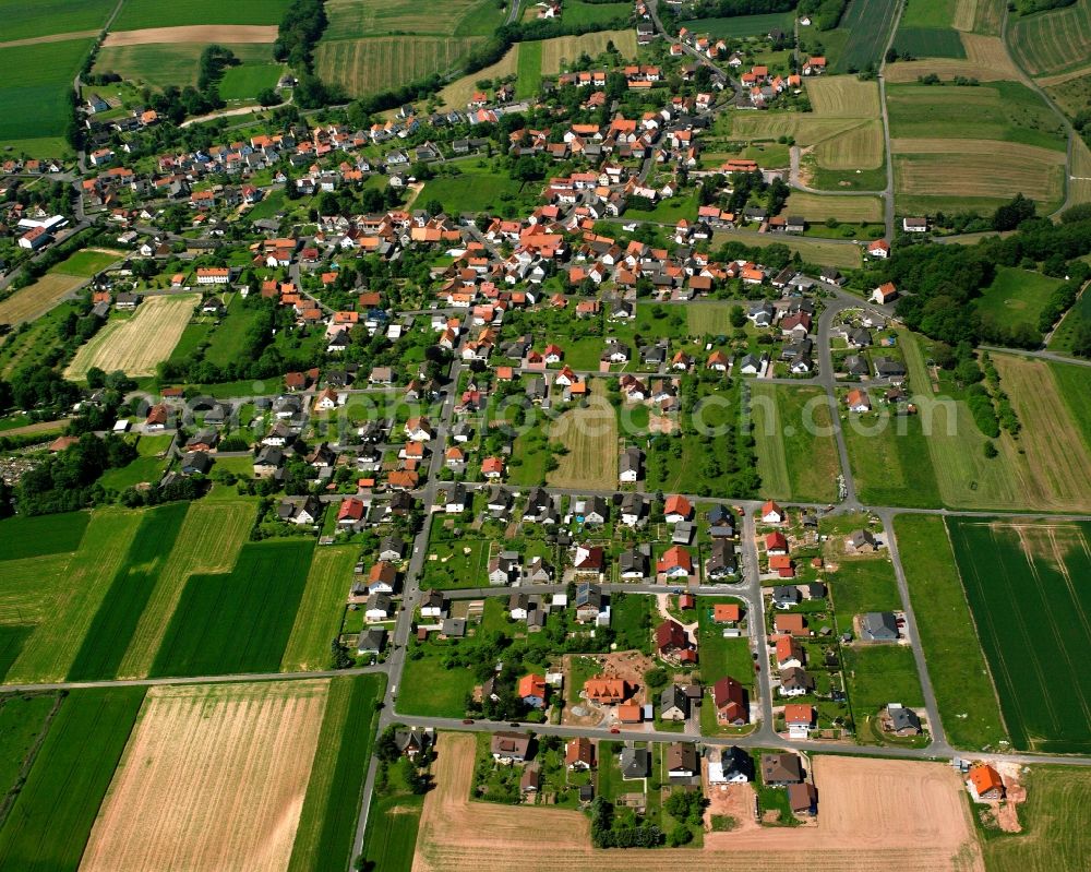 Bosserode from above - Residential area - mixed development of a multi-family housing estate and single-family housing estate in Bosserode in the state Hesse, Germany