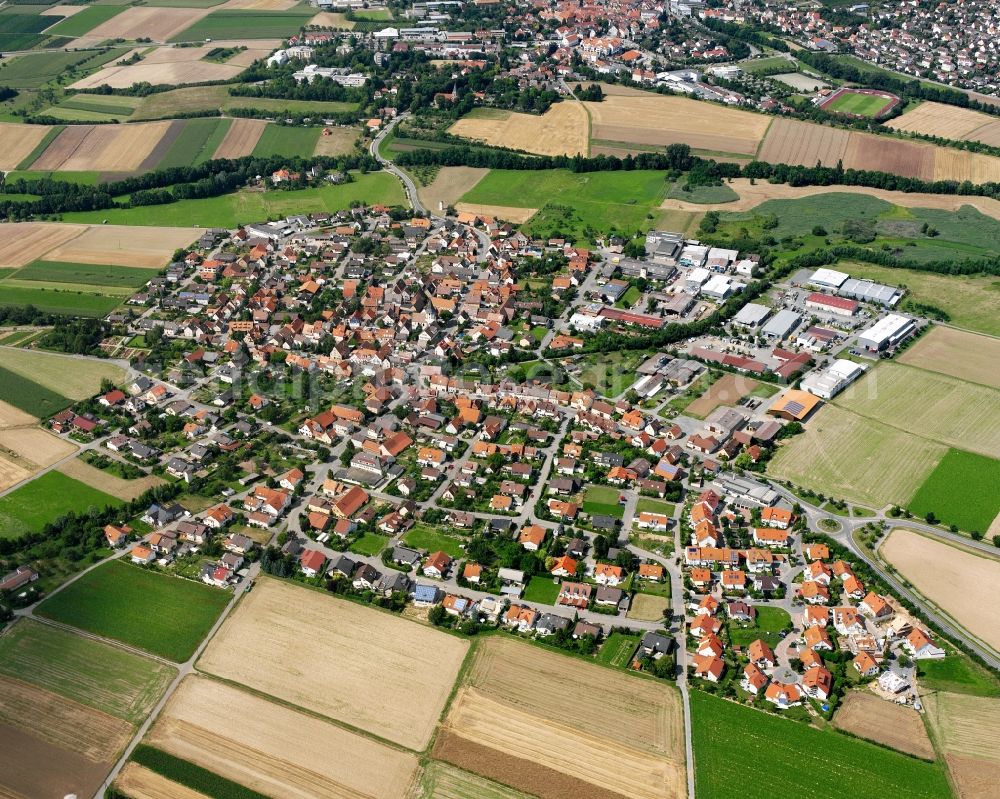 Botenheim from above - Residential area - mixed development of a multi-family housing estate and single-family housing estate in Botenheim in the state Baden-Wuerttemberg, Germany