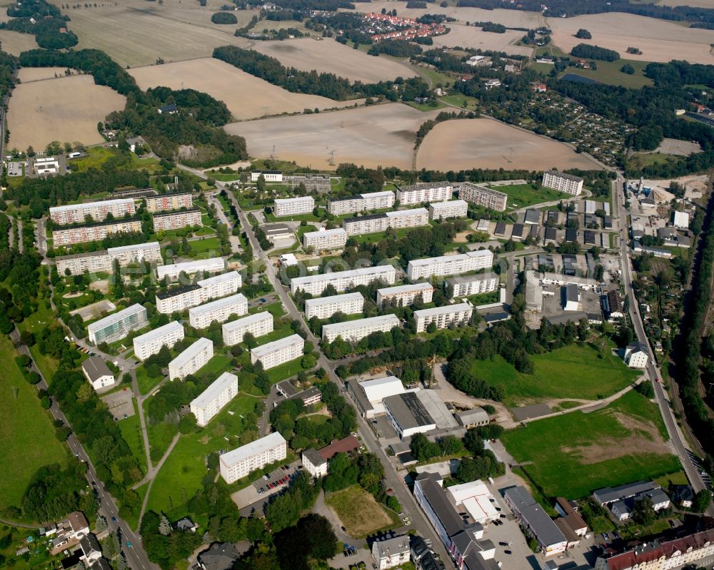 Aerial photograph Brand-Erbisdorf - Residential area - mixed development of a multi-family housing estate and single-family housing estate in Brand-Erbisdorf in the state Saxony, Germany