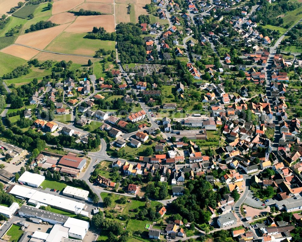 Brensbach from above - Residential area - mixed development of a multi-family housing estate and single-family housing estate in Brensbach in the state Hesse, Germany