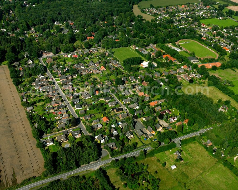 Dassendorf Siedlung from the bird's eye view: Residential area - mixed development of a multi-family housing estate and single-family housing estate in Dassendorf Siedlung in the state Schleswig-Holstein, Germany