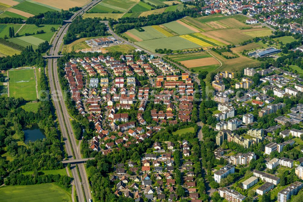 Aerial image Denzlingen - Residential area - mixed development of a multi-family housing estate and single-family housing estate in Denzlingen in the state Baden-Wuerttemberg, Germany