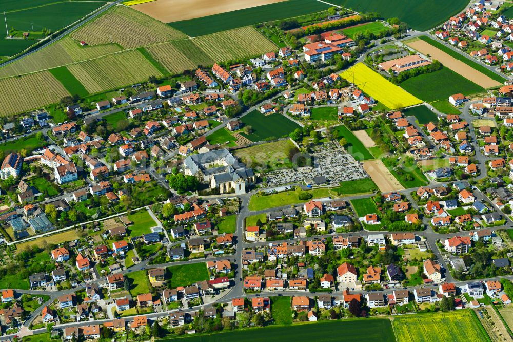 Dettelbach from above - Residential area - mixed development of a multi-family housing estate and single-family housing estate in Dettelbach in the state Bavaria, Germany