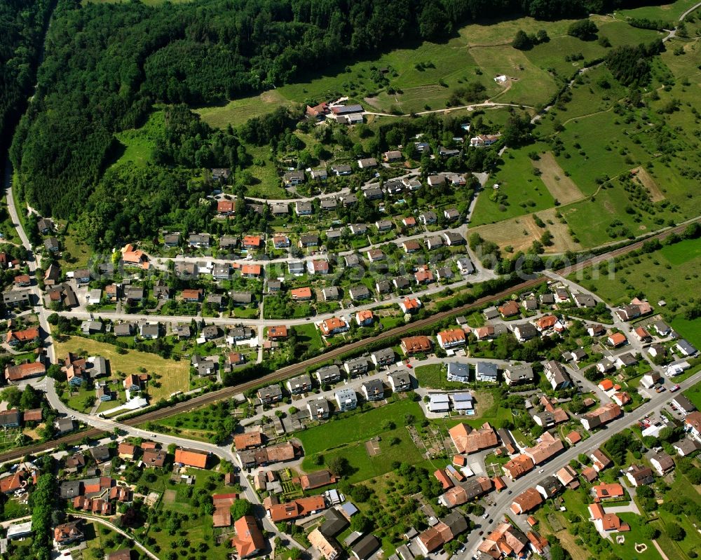 Dogern from above - Residential area - mixed development of a multi-family housing estate and single-family housing estate in Dogern in the state Baden-Wuerttemberg, Germany